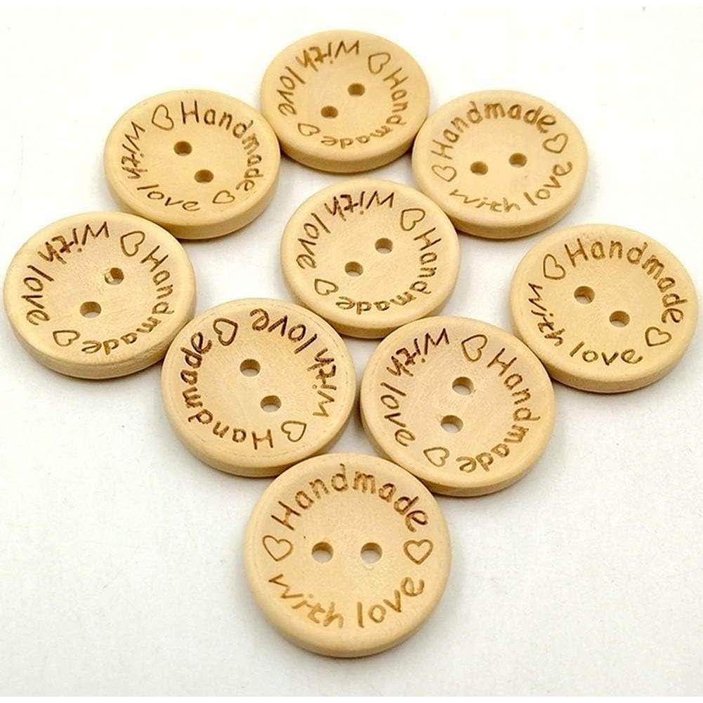 100 Botones de Madera Natural Teensery 25mm Hechos a Mano