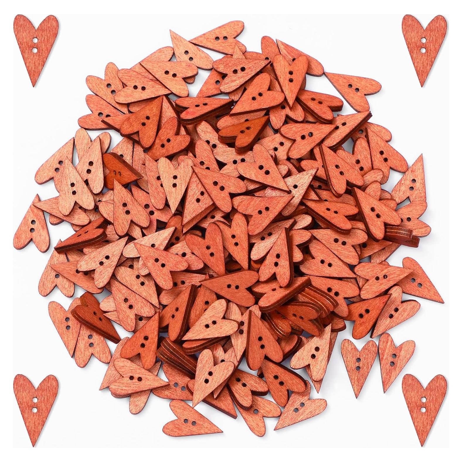 200 Botones de Madera Corazón Zeyune 2.54 cm para Manualidades