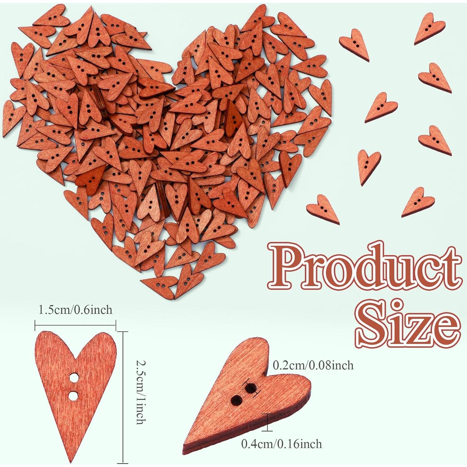 200 Botones de Madera Corazón Zeyune 2.54 cm para Manualidades