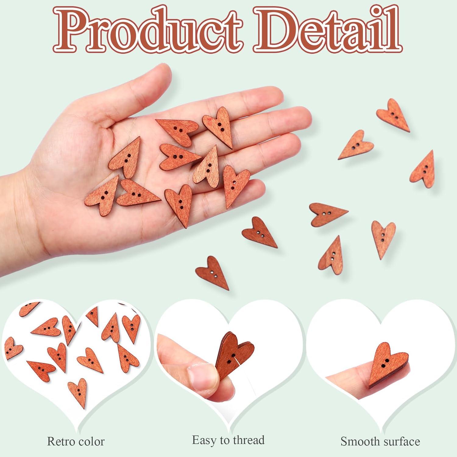 200 Botones de Madera Corazón Zeyune 2.54 cm para Manualidades