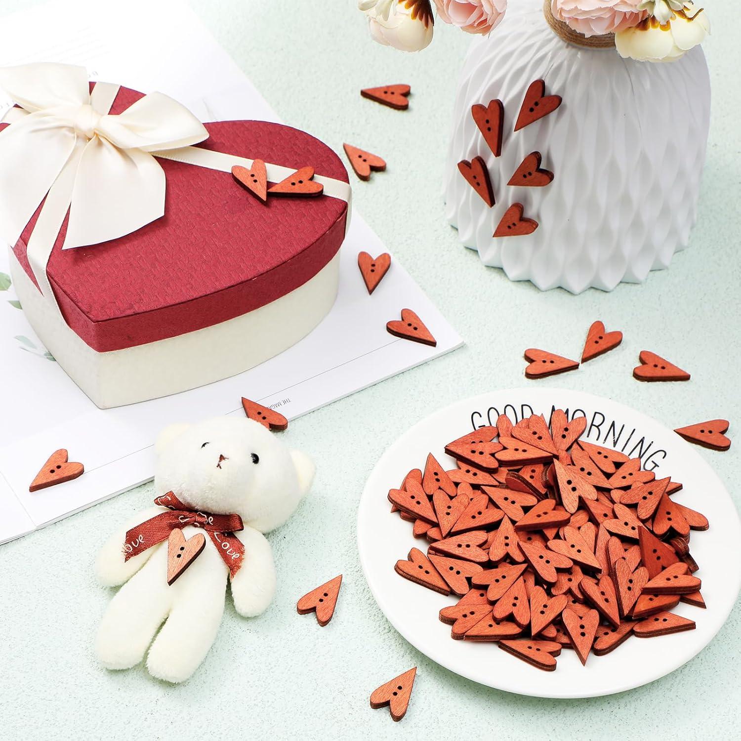 200 Botones de Madera Corazón Zeyune 2.54 cm para Manualidades