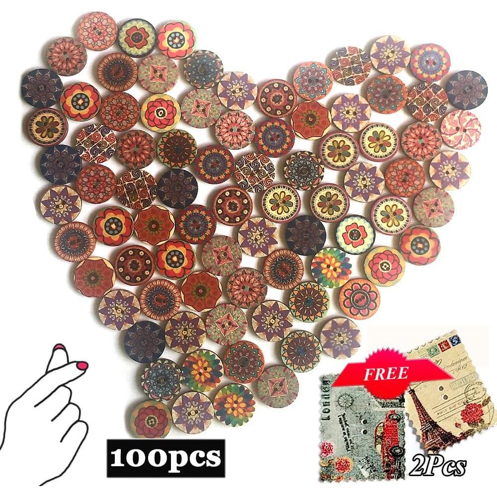 Botones de Madera Vintage ANCHRISLY 100pcs 25mm Redondos
