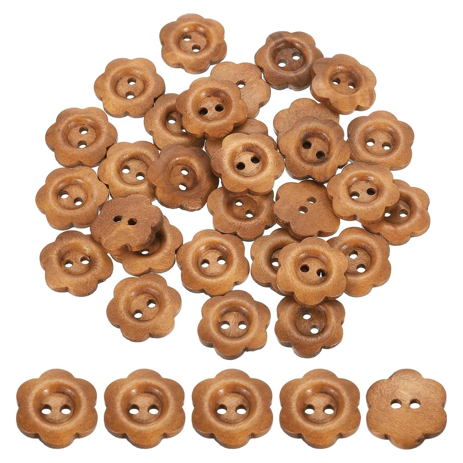 Botones de Madera en Forma de Flor uxcell 50Pcs 18mm Café
