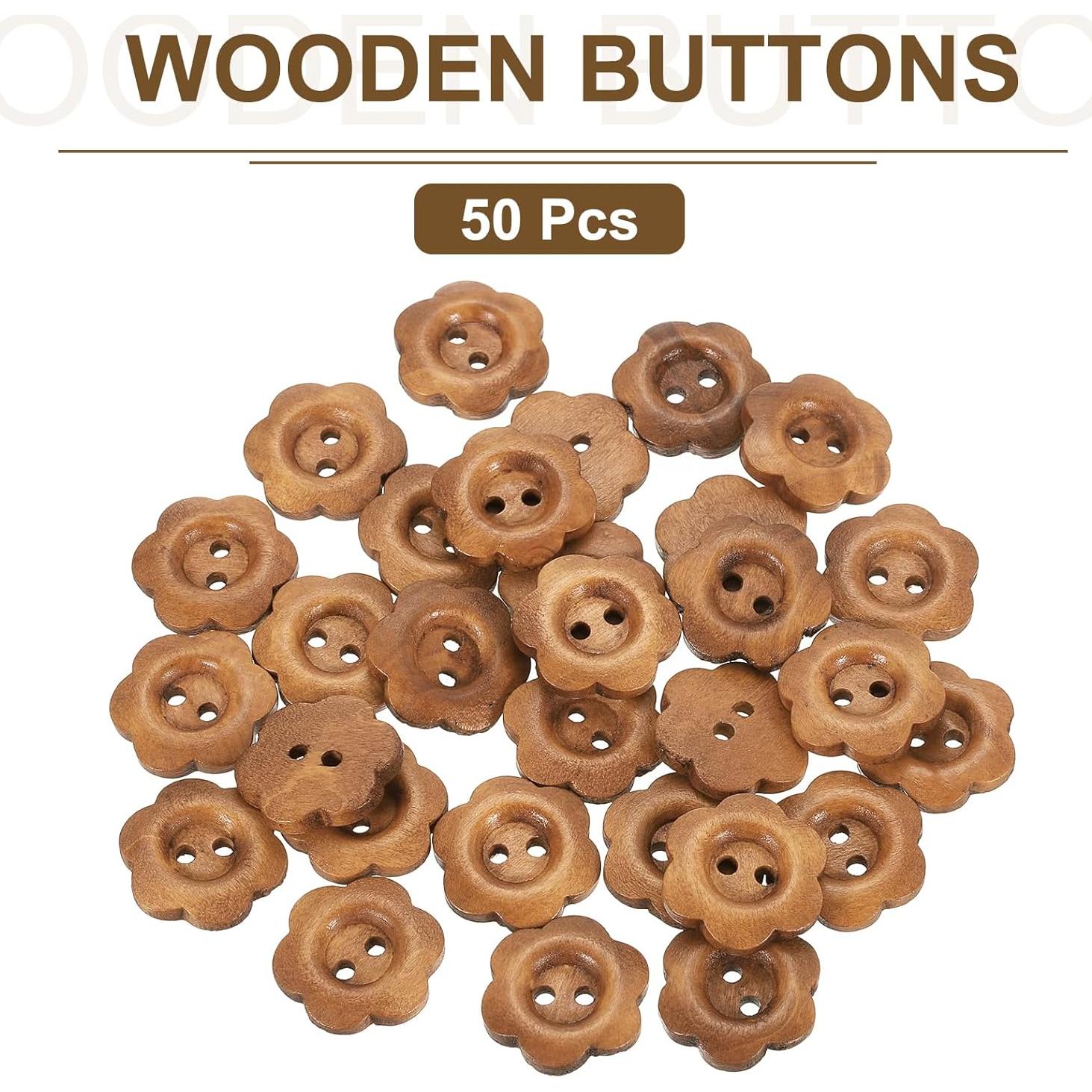 Botones de Madera en Forma de Flor uxcell 50Pcs 18mm Café