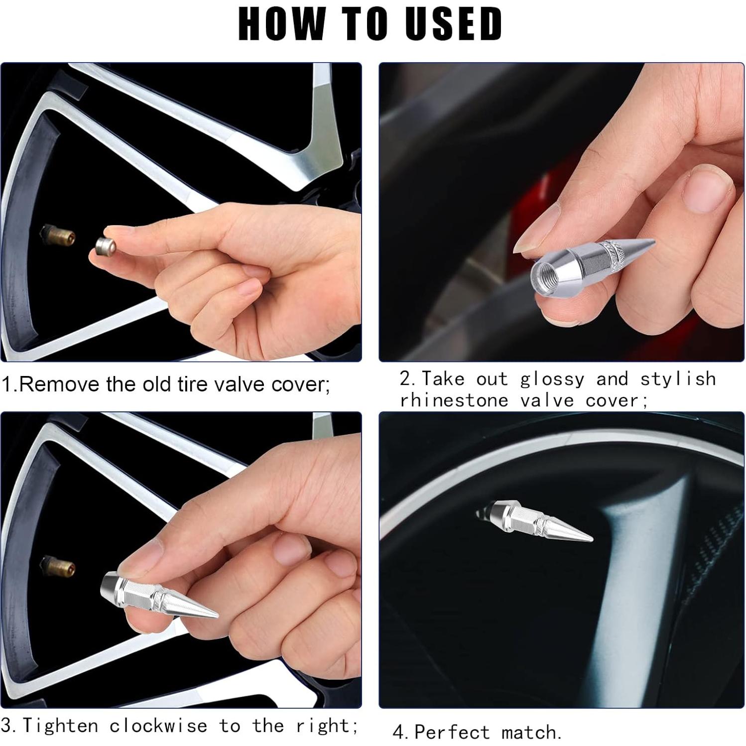 AIEX 4 Tapas de Válvula de Aluminio para Neumáticos Plata