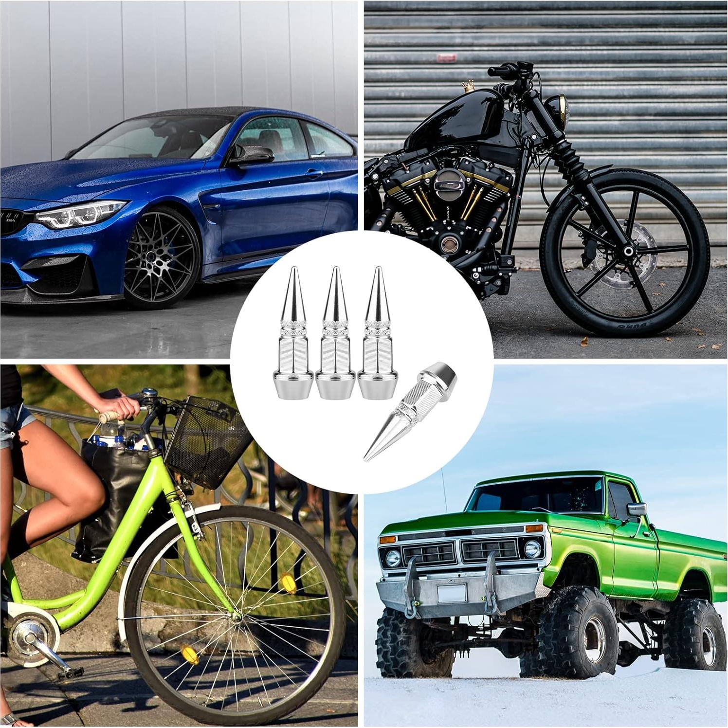 AIEX 4 Tapas de Válvula de Aluminio para Neumáticos Plata