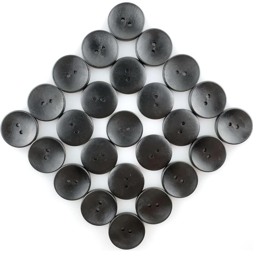 50 Botones de Madera Clásicos MTCELL 25mm Negros Convexos