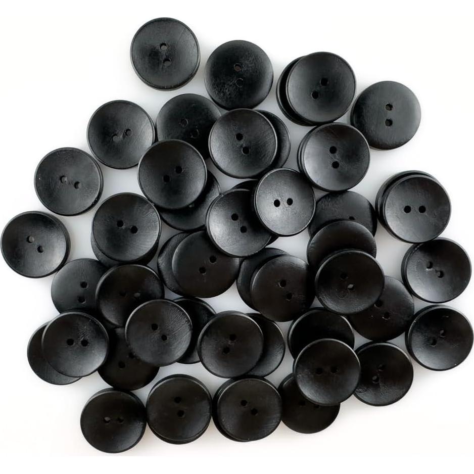 50 Botones de Madera Clásicos MTCELL 25mm Negros Convexos