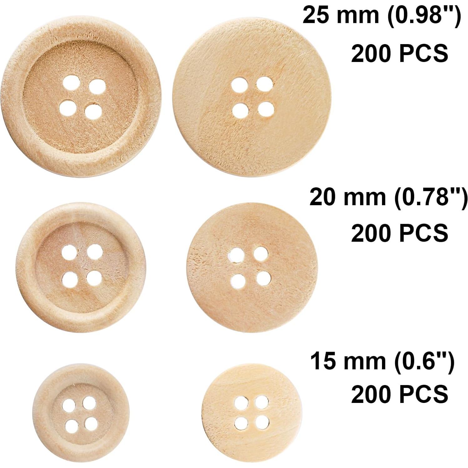 Botones de Madera Natural Tosnail 600 Piezas 15-25 mm