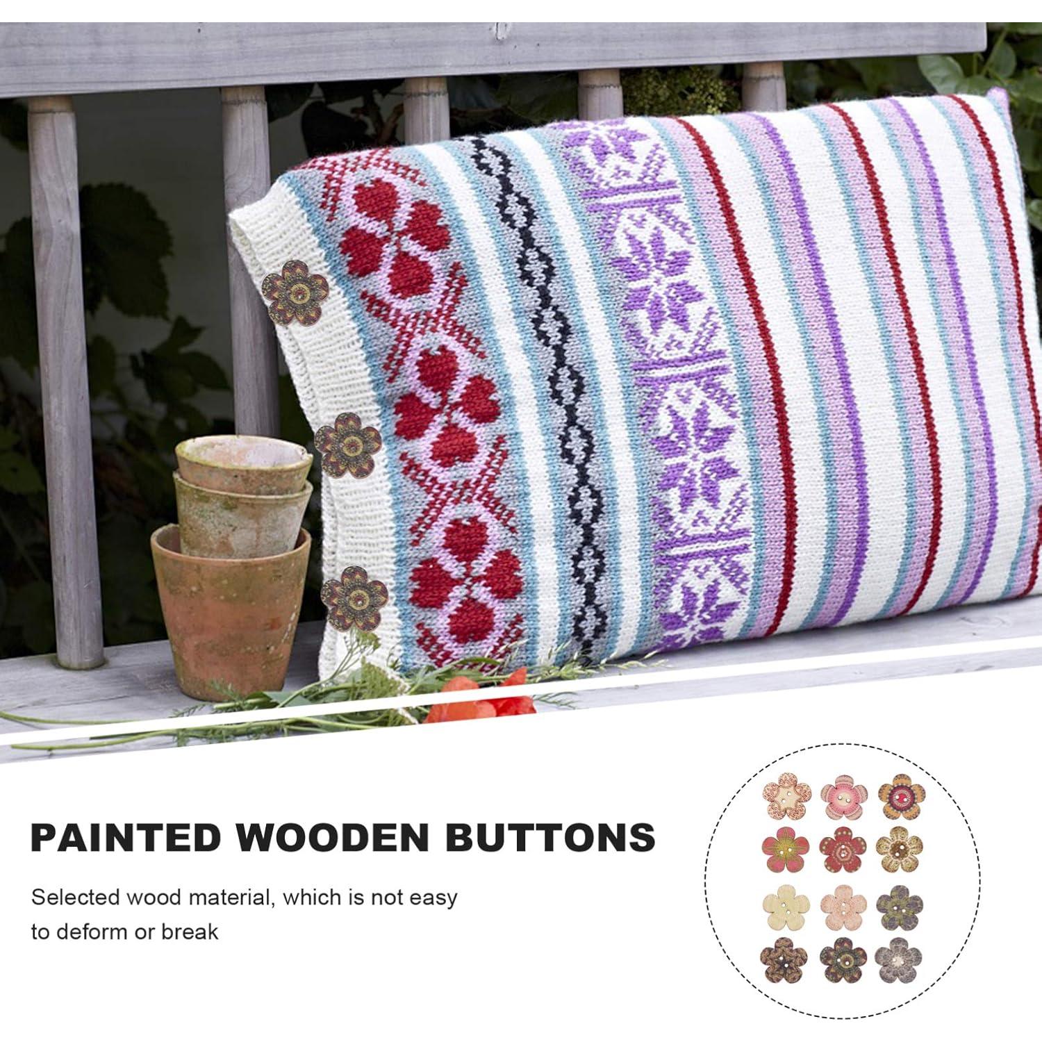 Botones de Madera en Forma de Flor POPETPOP - 100 Pcs 2 Agujeros