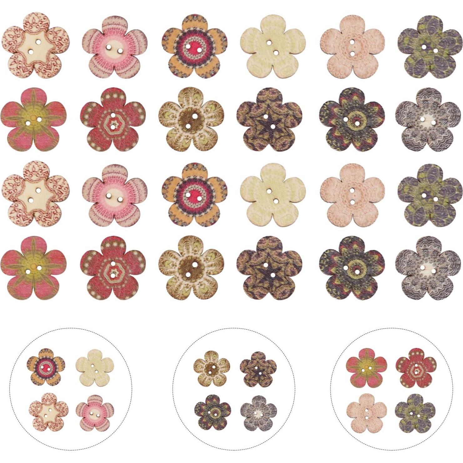 Botones de Madera en Forma de Flor POPETPOP - 100 Pcs 2 Agujeros