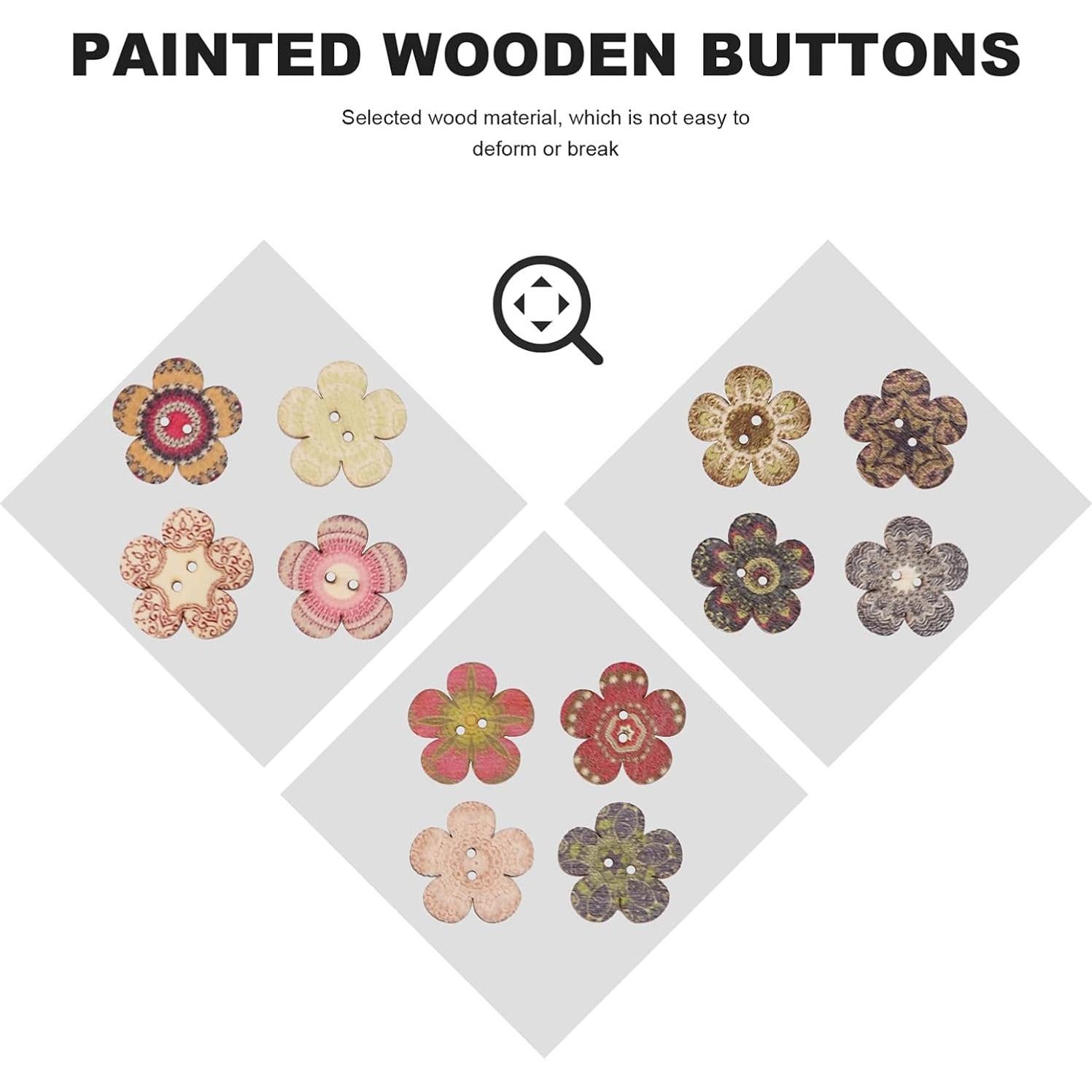 Botones de Madera en Forma de Flor POPETPOP - 100 Pcs 2 Agujeros