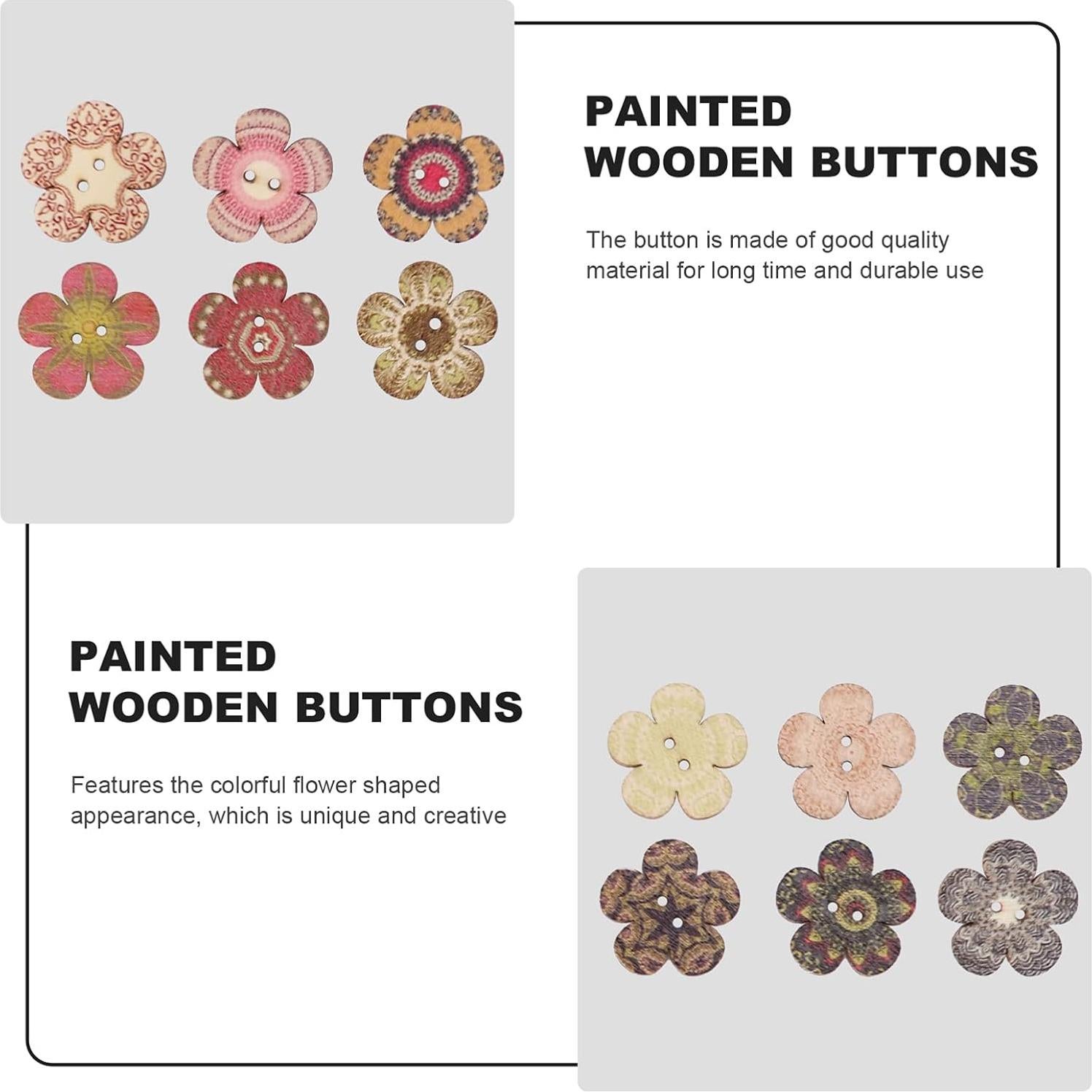 Botones de Madera en Forma de Flor POPETPOP - 100 Pcs 2 Agujeros