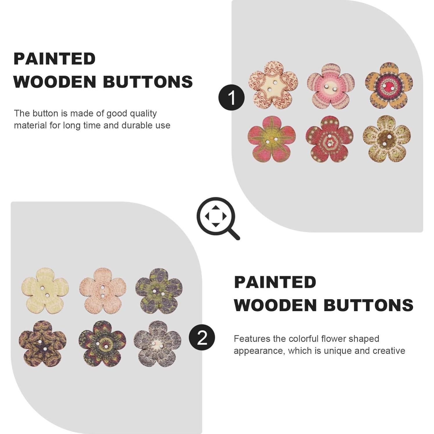 Botones de Madera en Forma de Flor POPETPOP - 100 Pcs 2 Agujeros