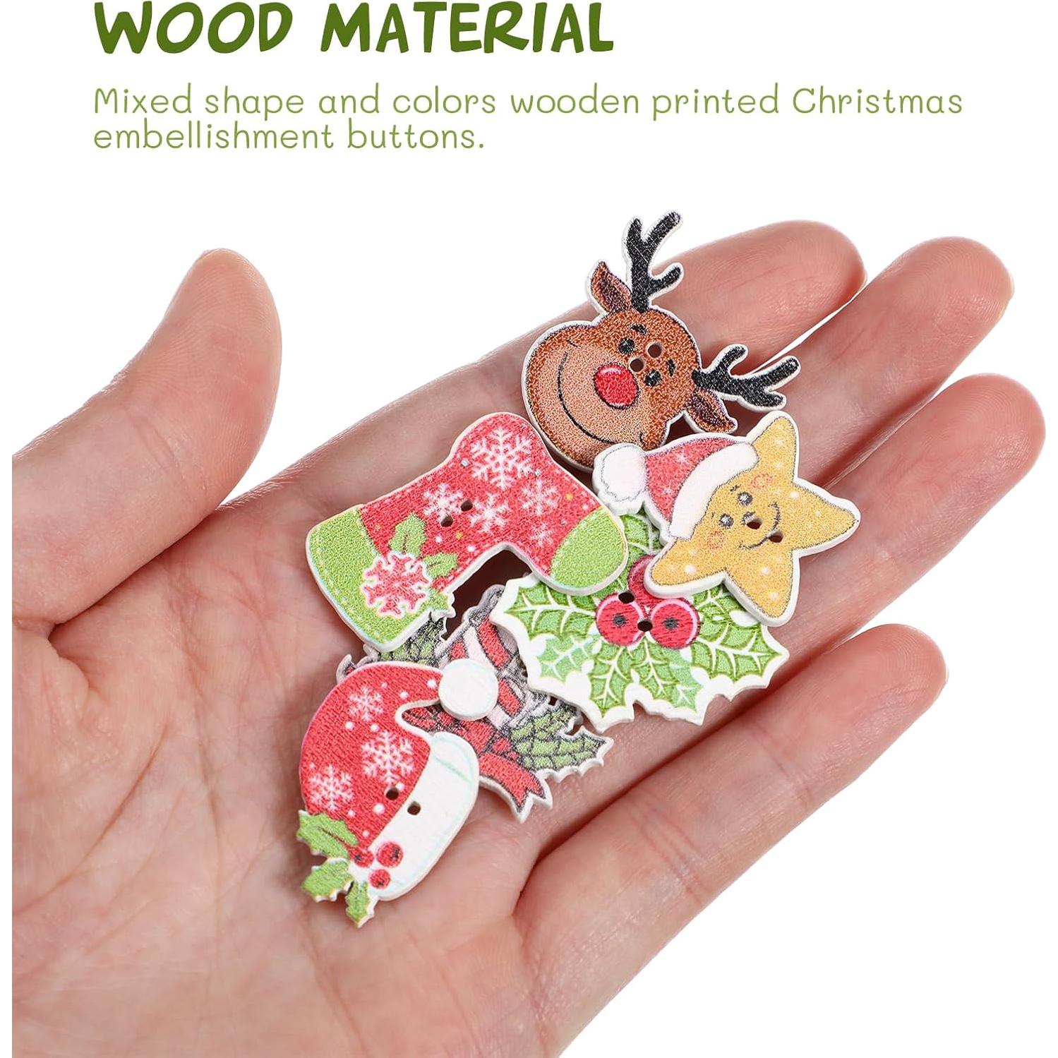 Botones de Madera Navideños Ciieeo 50pcs Adornos Manualidades
