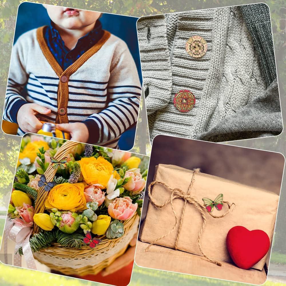 200 Botones de Madera lyfLux Redondos y Mariposa 2 Agujeros