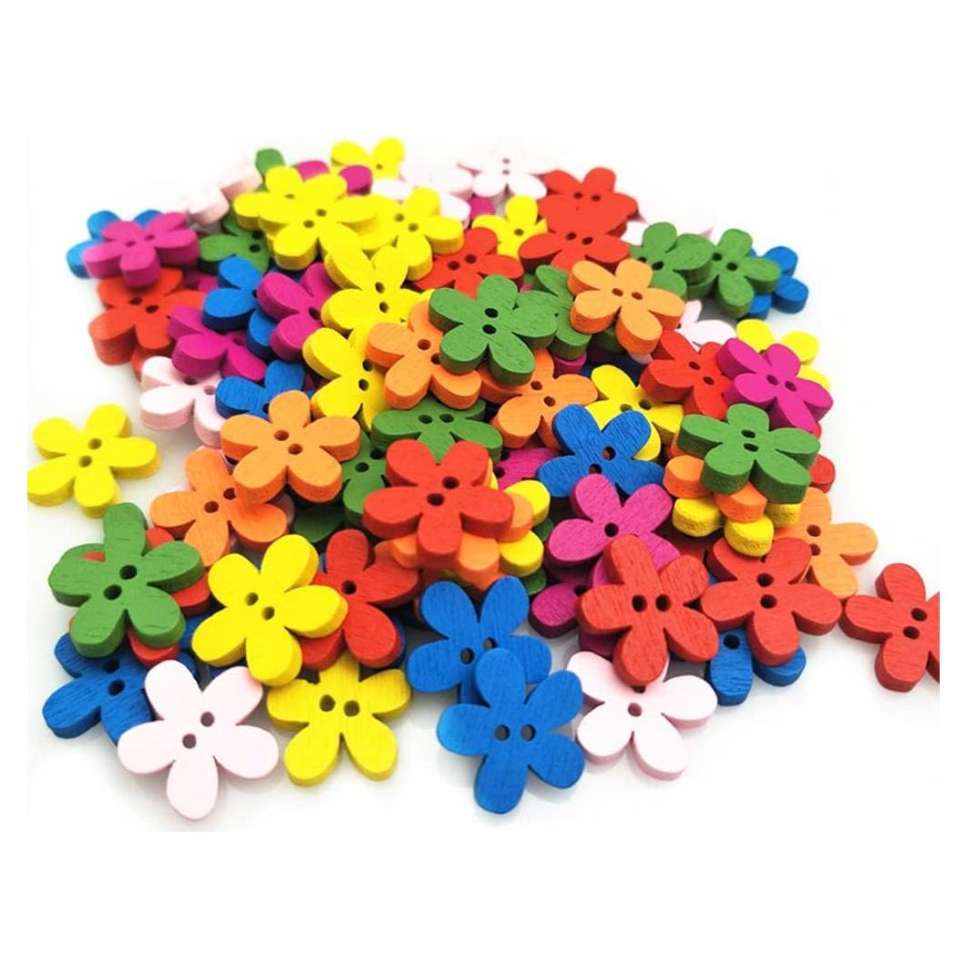 Botones de Flor de Madera AKOAK 15mm 100 Pcs Color Mezclado