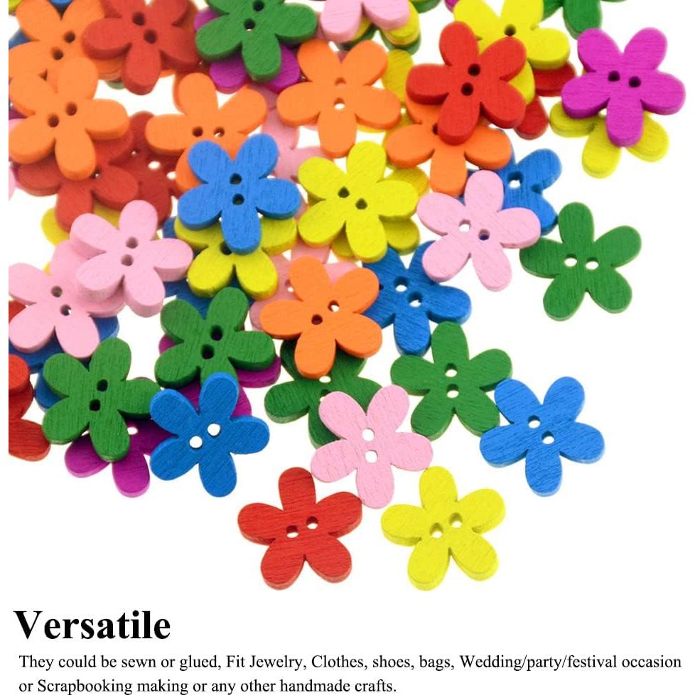 Botones de Flor de Madera AKOAK 15mm 100 Pcs Color Mezclado