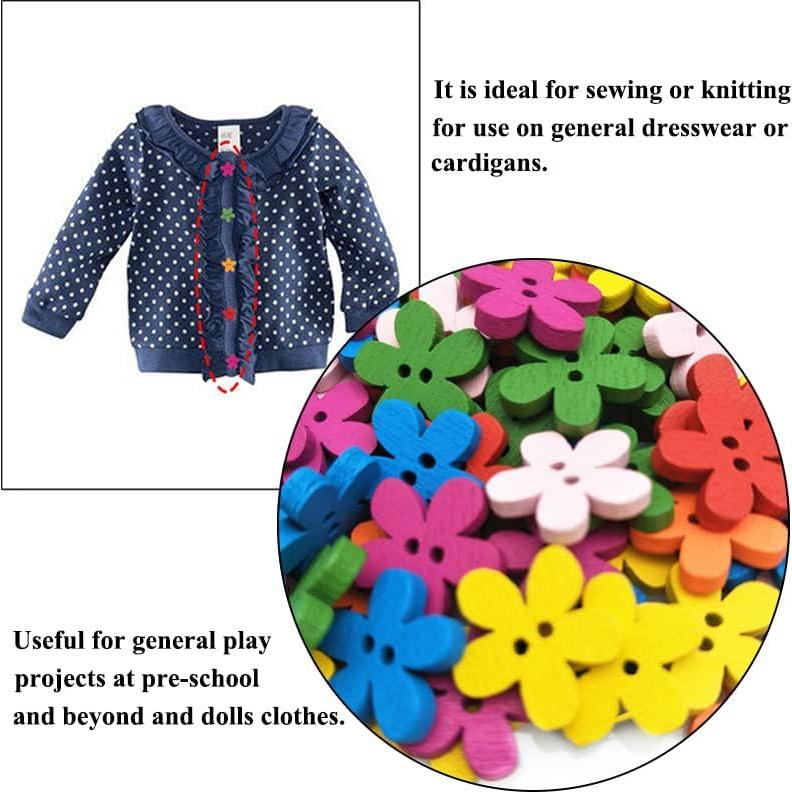 Botones de Flor de Madera AKOAK 15mm 100 Pcs Color Mezclado