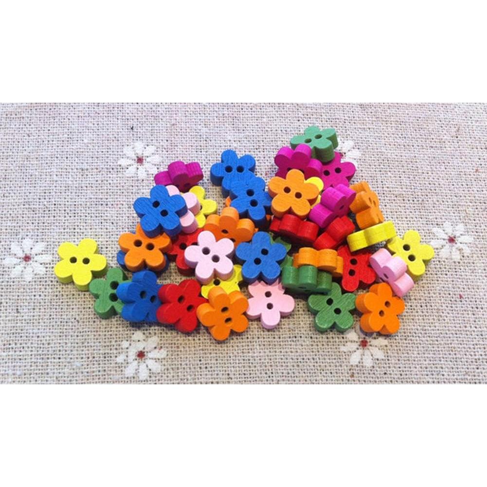 Botones de Flor de Madera AKOAK 15mm 100 Pcs Color Mezclado