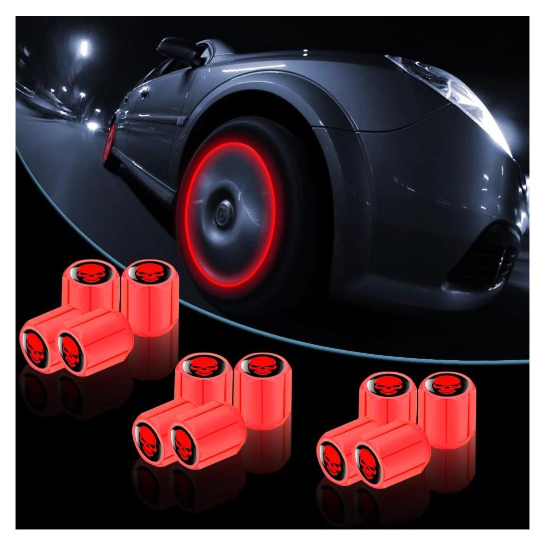 12 Tapones de Válvula de Neumático XINLIYA Rojo Fluorescente