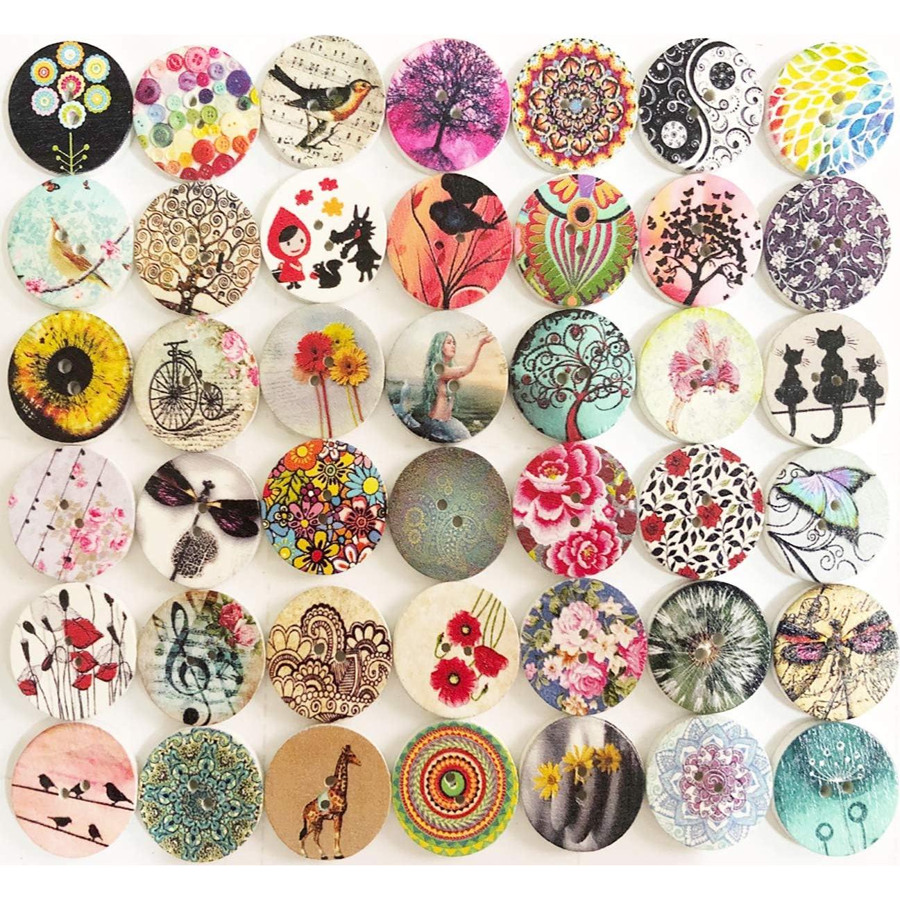 200 Botones de Madera Redondos 20mm Qovydx Mezcla Vintage