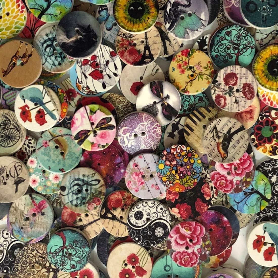 200 Botones de Madera Redondos 20mm Qovydx Mezcla Vintage