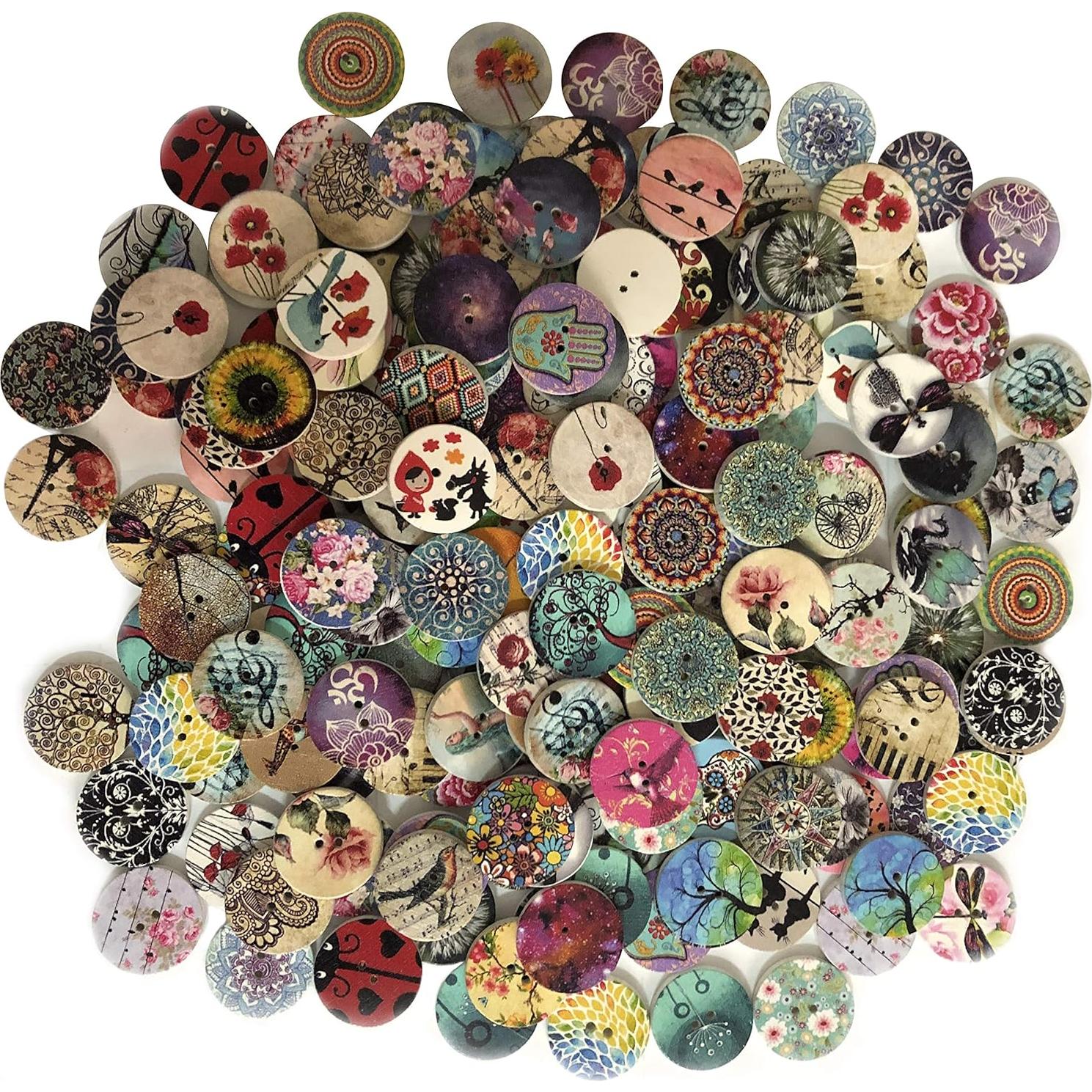 200 Botones de Madera Redondos 20mm Qovydx Mezcla Vintage