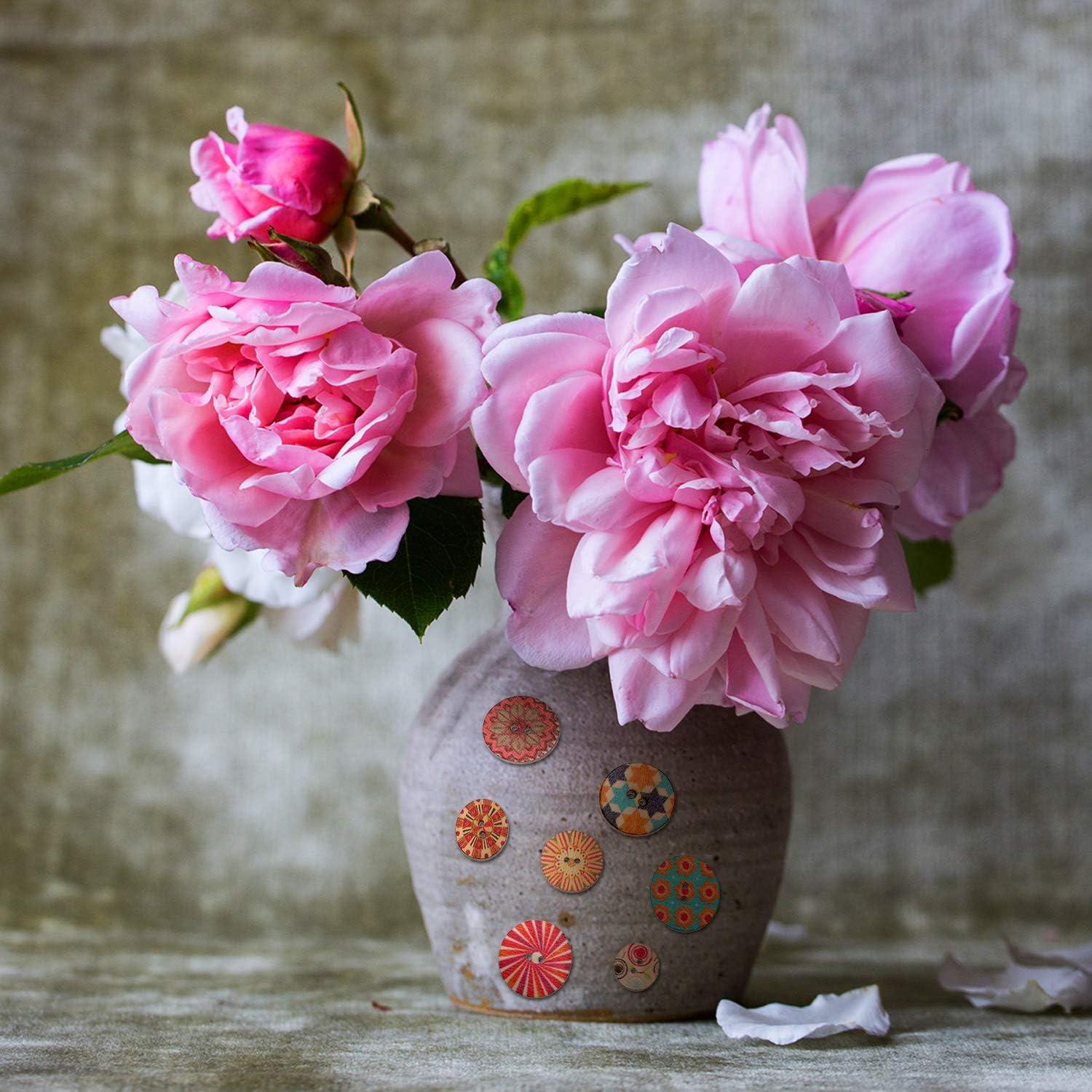 Botones de Madera Floral WILLBOND 500 Piezas 15-25 mm