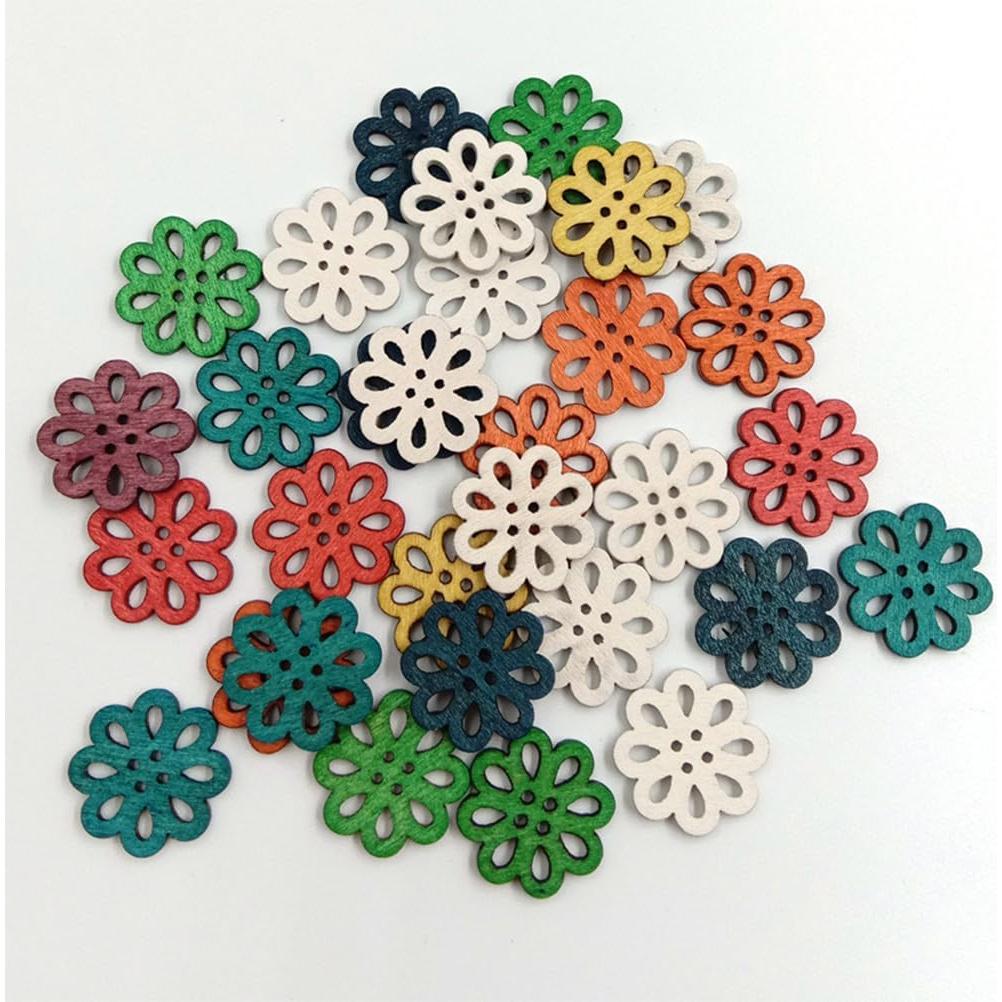 Botones de Madera Vintage Healifty 100pcs Flor Caricatura