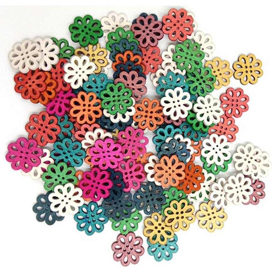 Botones de Madera Vintage Healifty 100pcs Flor Caricatura