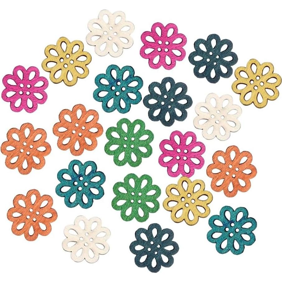 Botones de Madera Vintage Healifty 100pcs Flor Caricatura