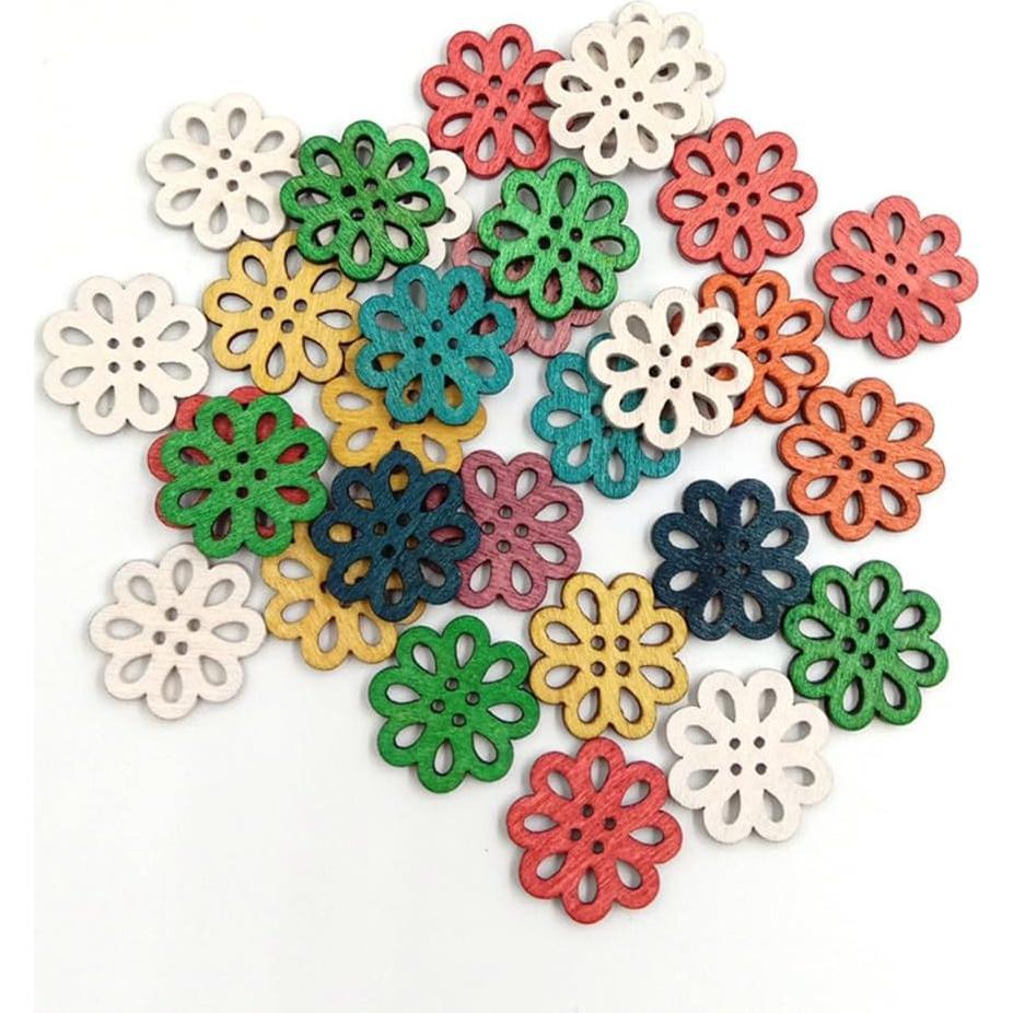 Botones de Madera Vintage Healifty 100pcs Flor Caricatura