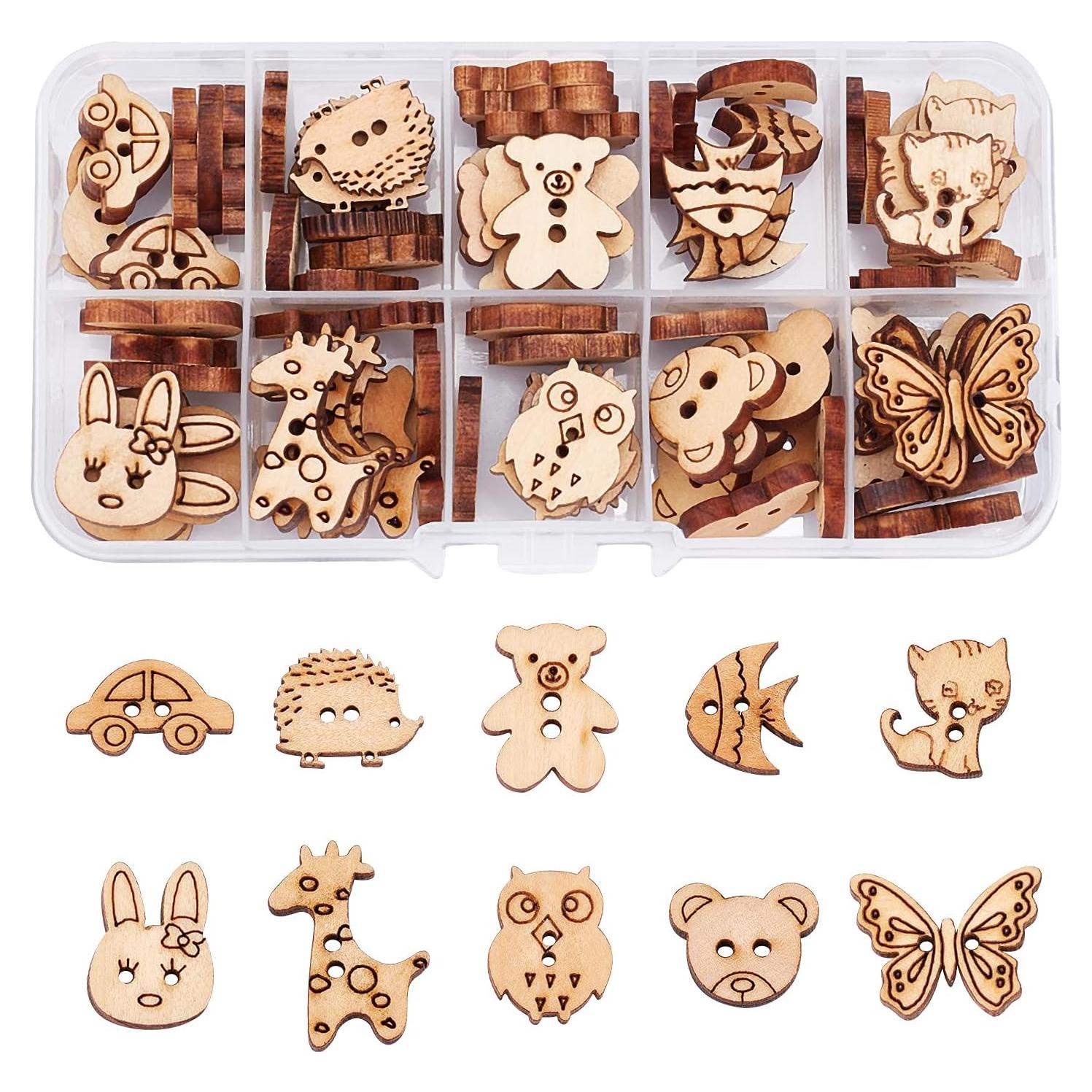 Botones de Costura de Madera Arricraft 100 Pcs Animales
