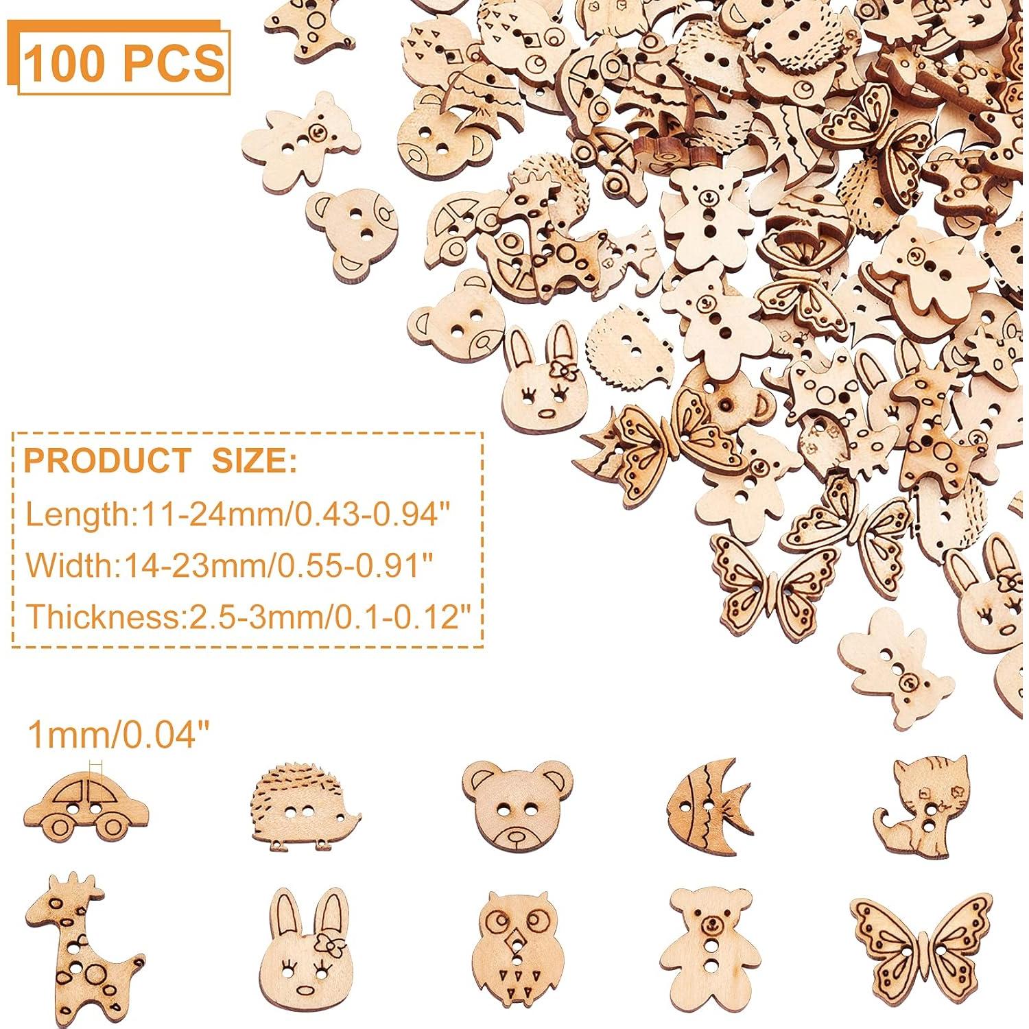 Botones de Costura de Madera Arricraft 100 Pcs Animales