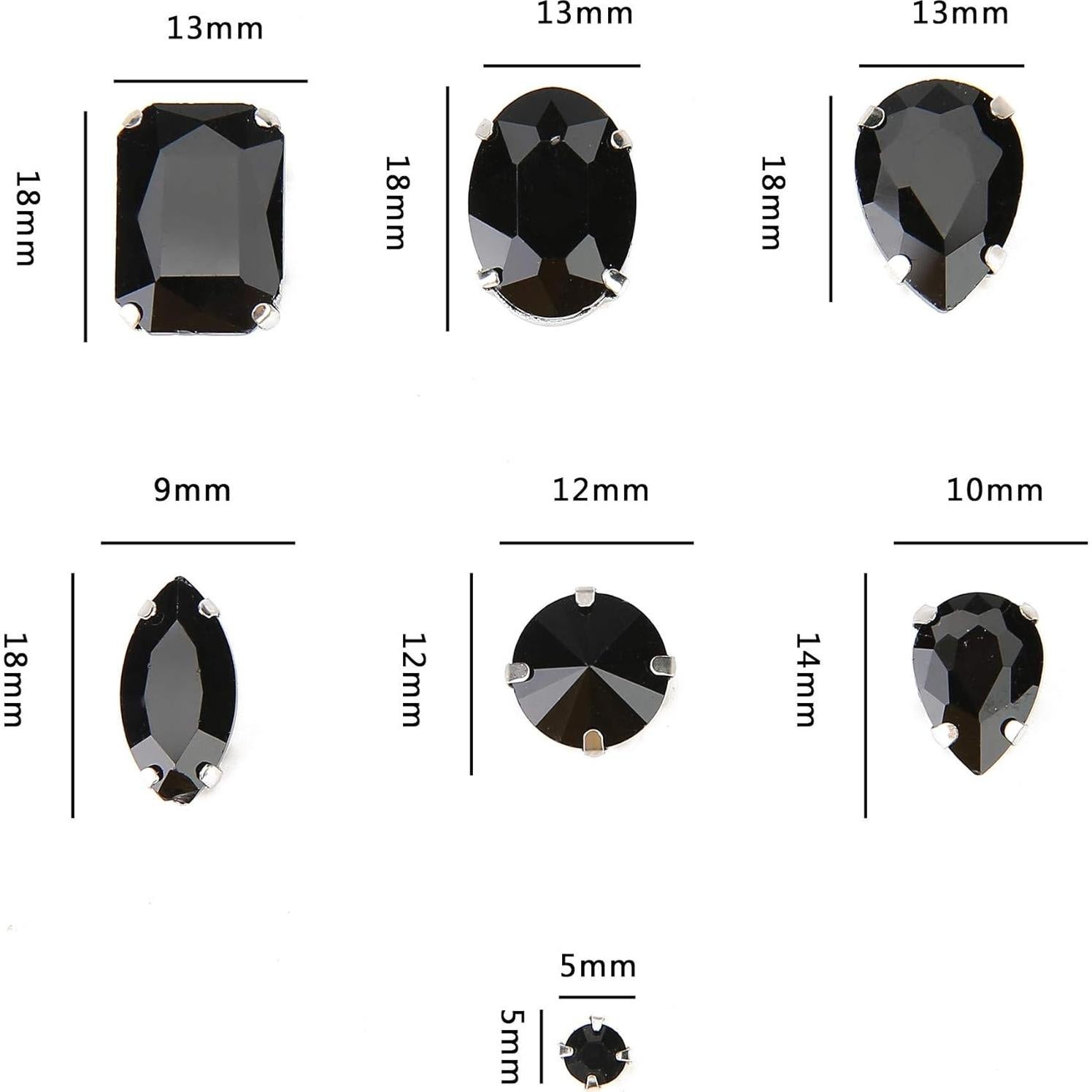 Rhinestones para coser Choupee 130PCS Gemas de vidrio negro