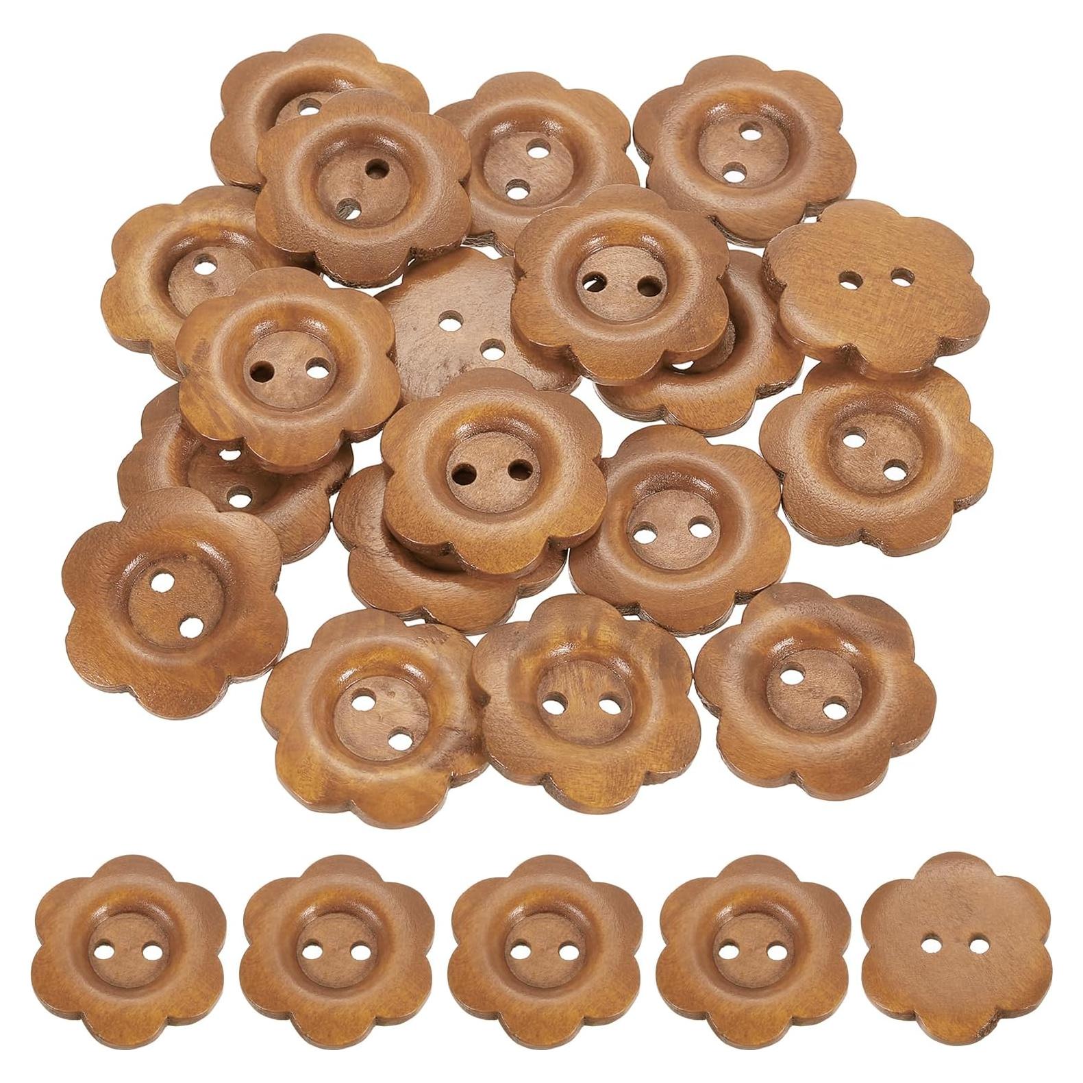 Botones de Madera en Forma de Flor uxcell 30mm 20Pcs Café