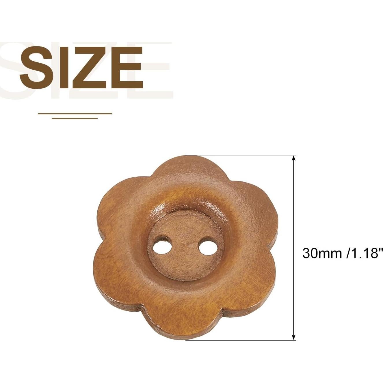Botones de Madera en Forma de Flor uxcell 30mm 20Pcs Café