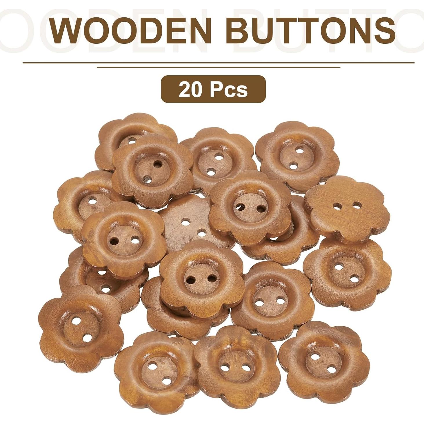 Botones de Madera en Forma de Flor uxcell 30mm 20Pcs Café