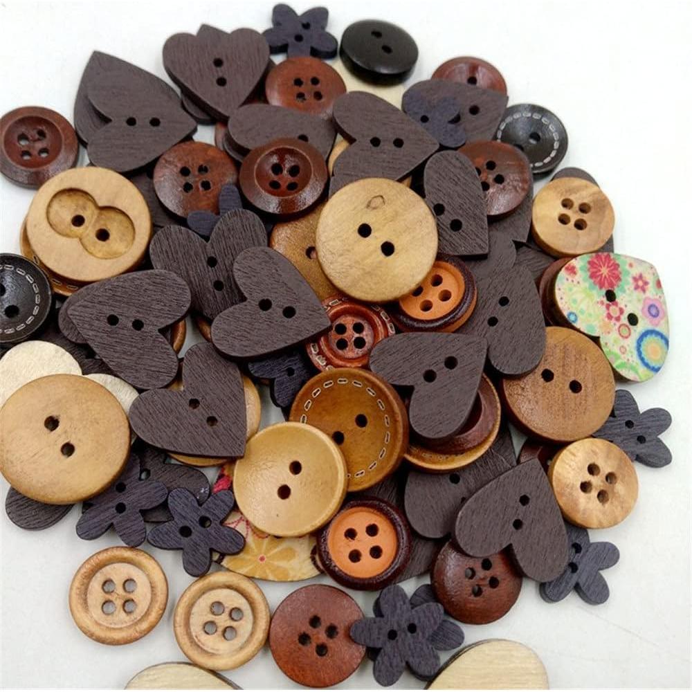 100 Botones de Madera 15mm Vingol para Manualidades Café