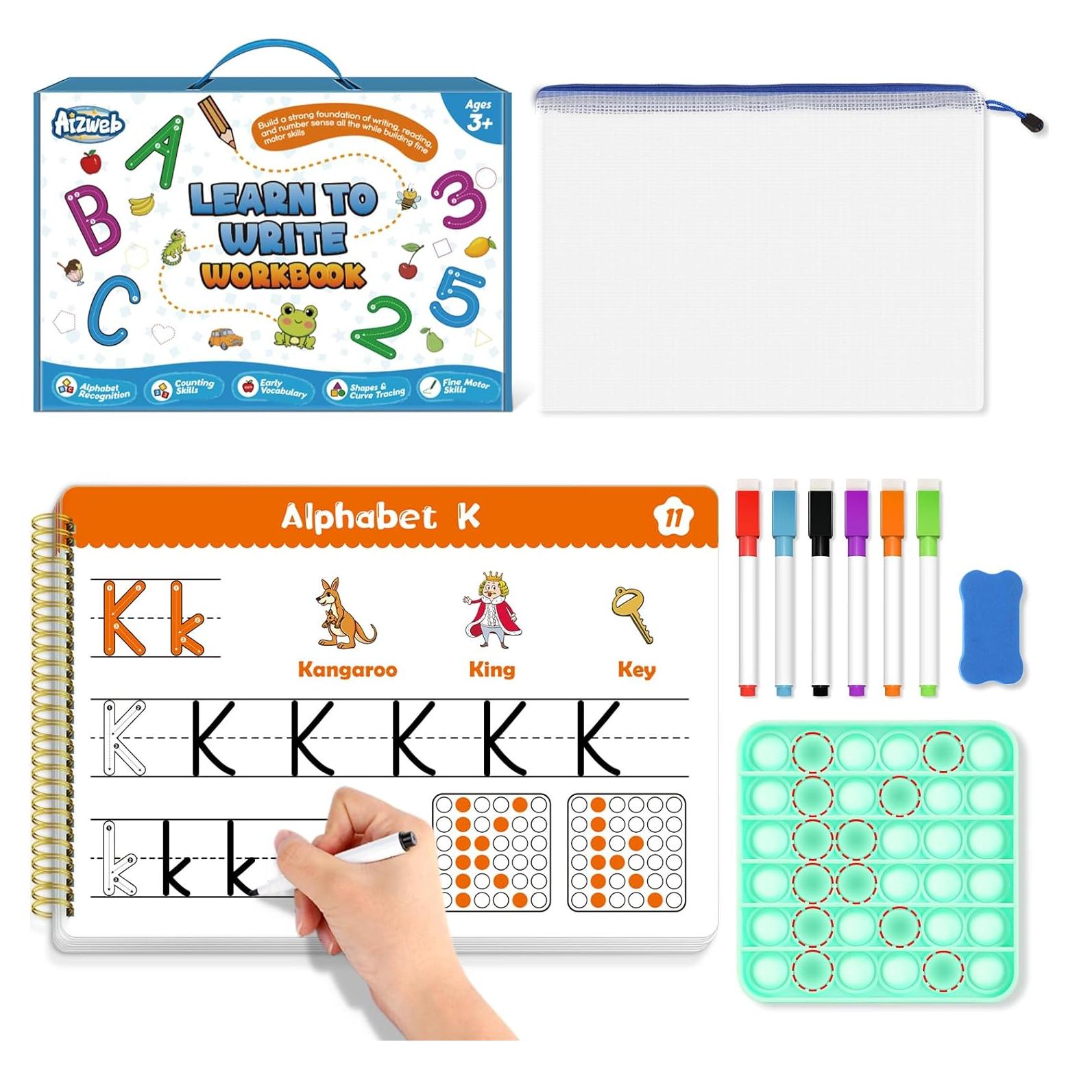 Cuaderno de Escritura Borrable Aizweb para Niños 3-5 Años