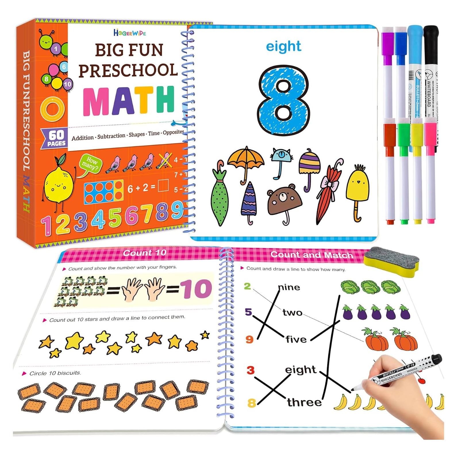 Cuaderno de Matemáticas Preescolar HOQEEWIPE 60 Páginas