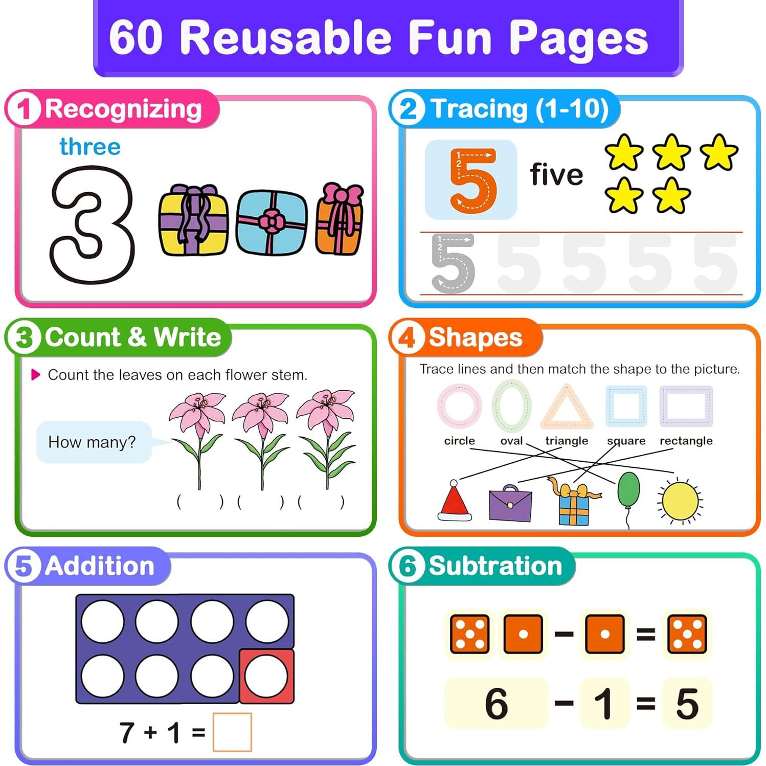 Cuaderno de Matemáticas Preescolar HOQEEWIPE 60 Páginas