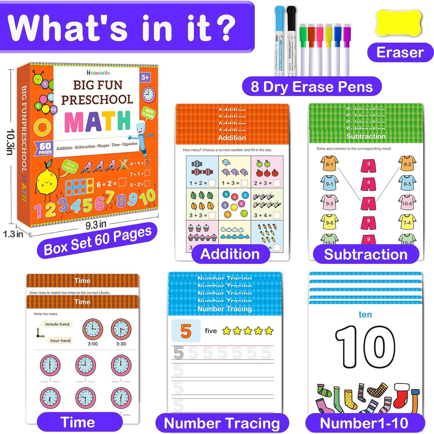 Cuaderno de Matemáticas Preescolar HOQEEWIPE 60 Páginas
