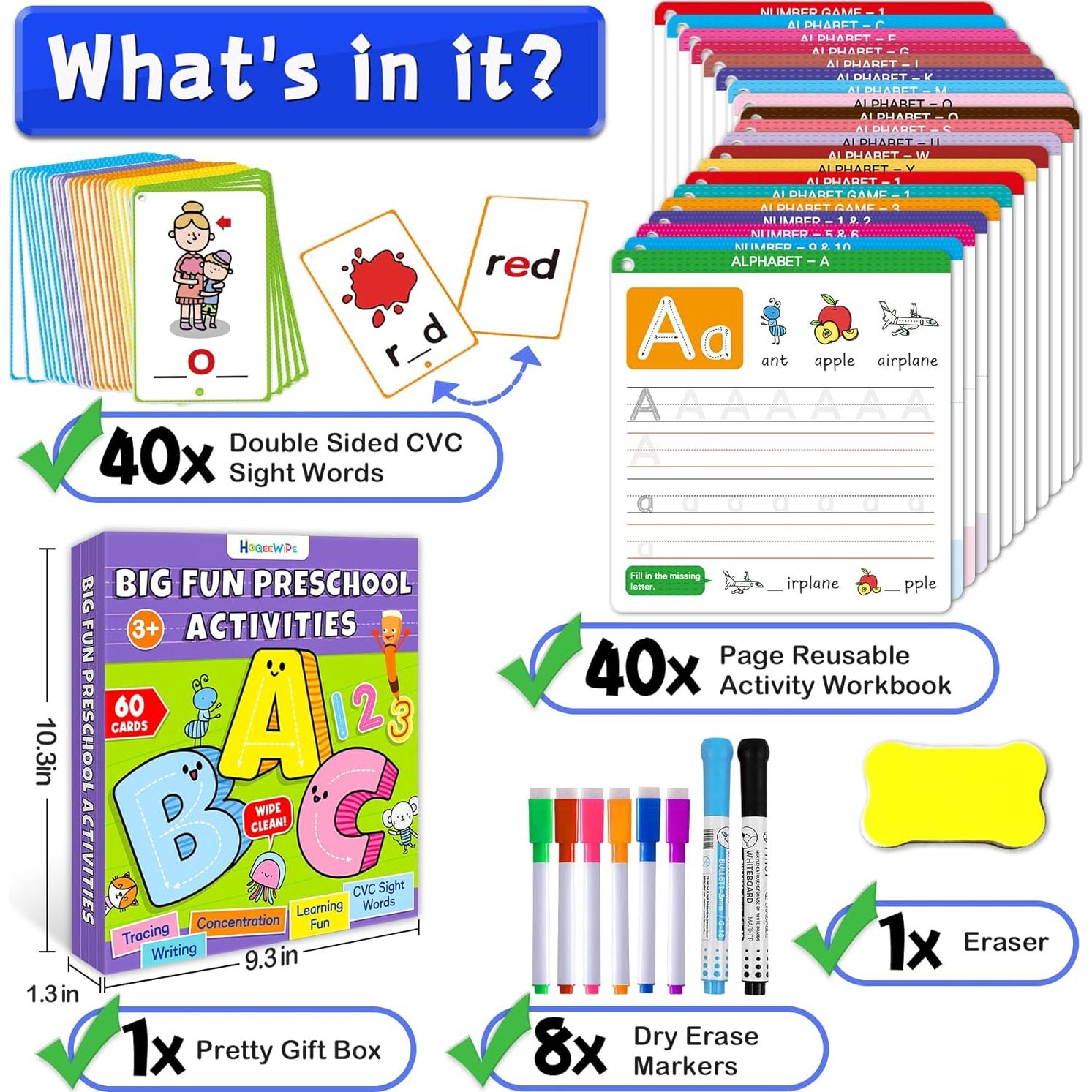 Libros Reutilizables de Trazado HOQEEWIPE para Niños 3-6 Años