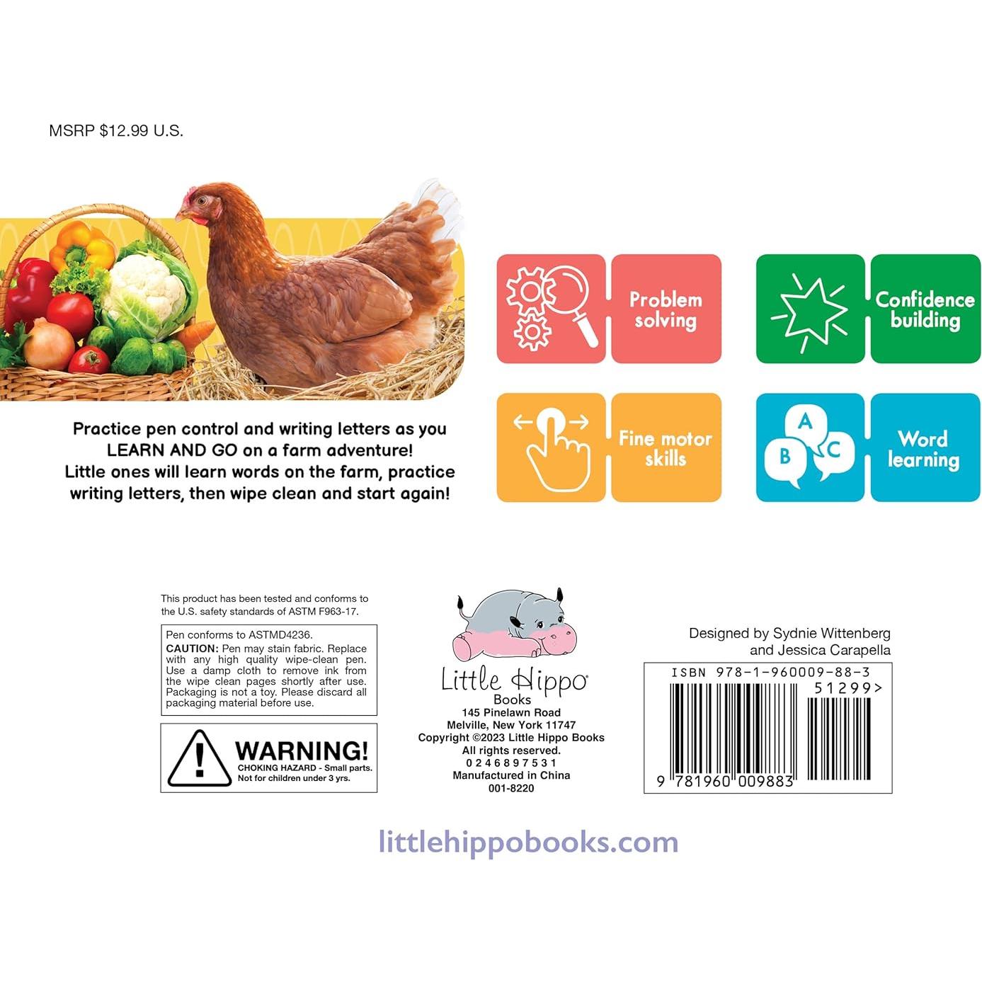 Little Hippo Books Farm ABCs Wipe Clean Preschool Workbooks and Activity Books for Kids Ages 3-5 | Tracing Books for Kids and Pre K Workbooks Ages 3-4 & 4-5 | Educational Children's Books & Kids Books