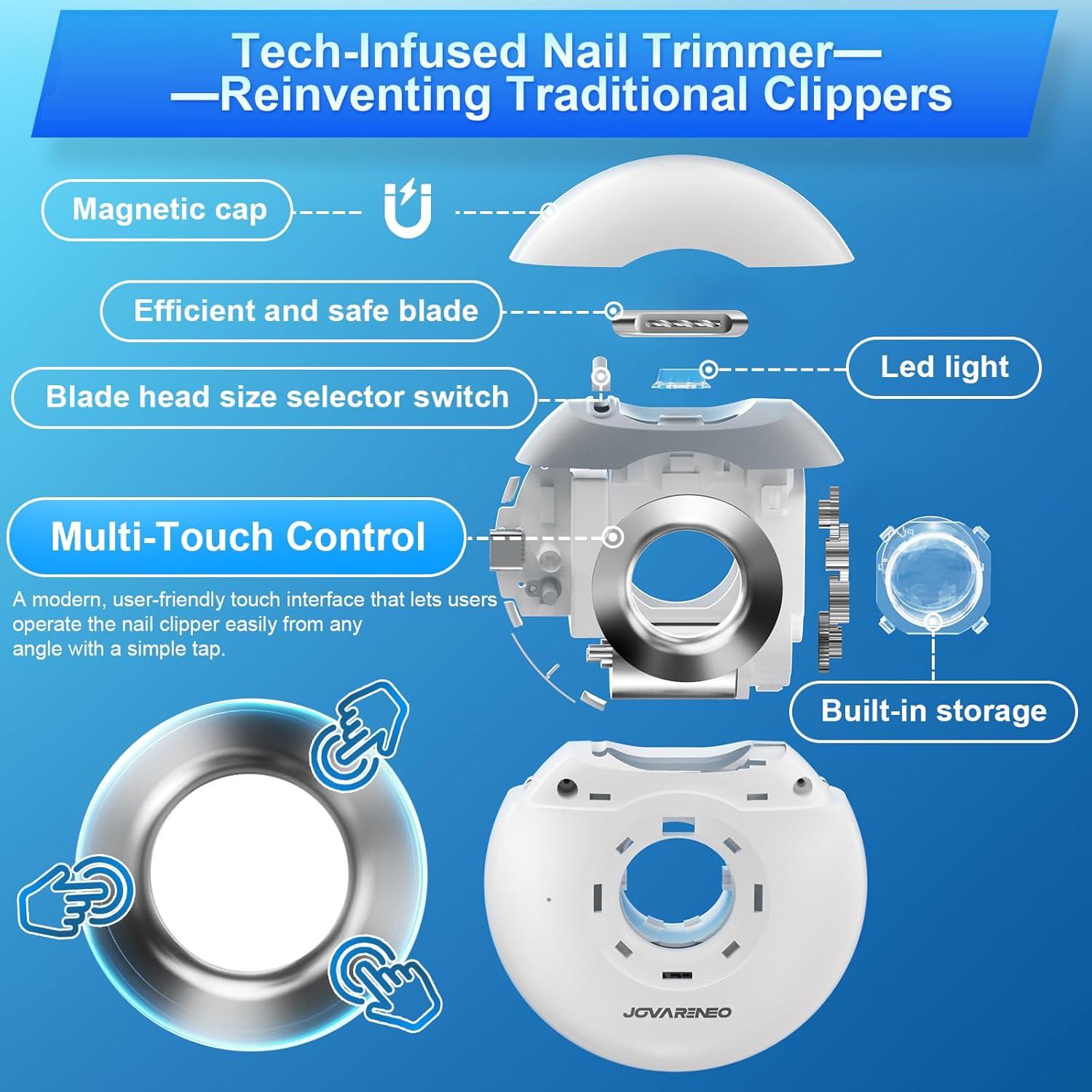 Cortador de Uñas Eléctrico Jovareneo con Luz LED y Doble Cuchilla
