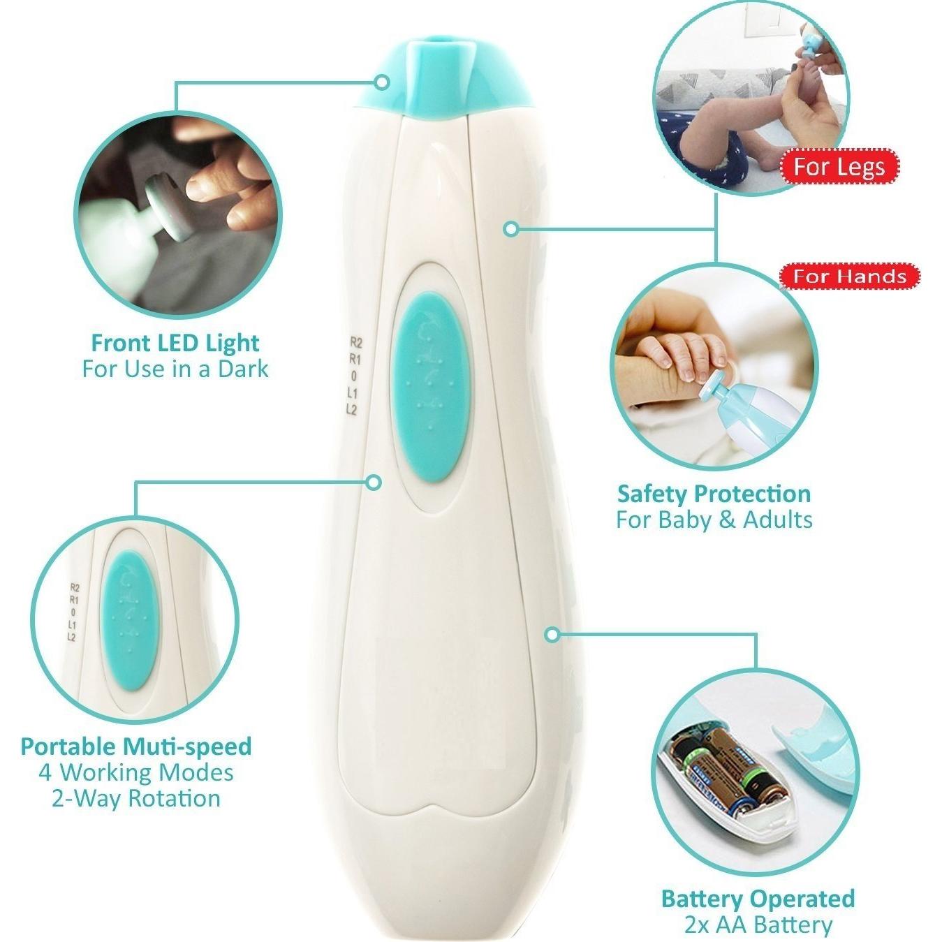 Lima de Uñas Eléctrica Jaybva para Bebés con Luz LED Verde