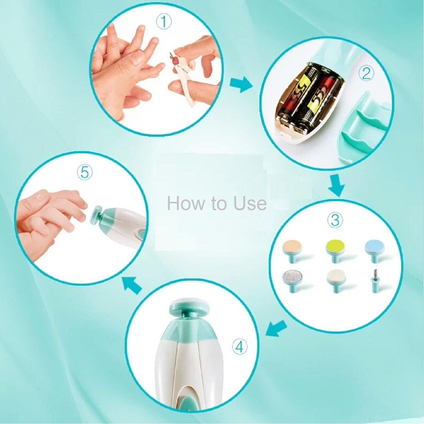 Lima de Uñas Eléctrica Jaybva para Bebés con Luz LED Verde