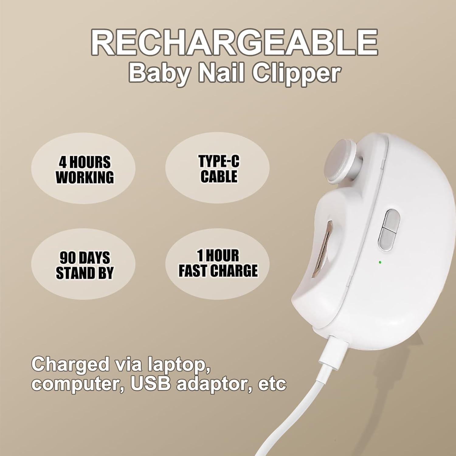 Cortauñas Eléctrico 2-en-1 Favrison para Bebés Recargable